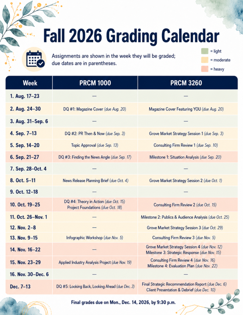 Fall 2026 Grading Calendar Example